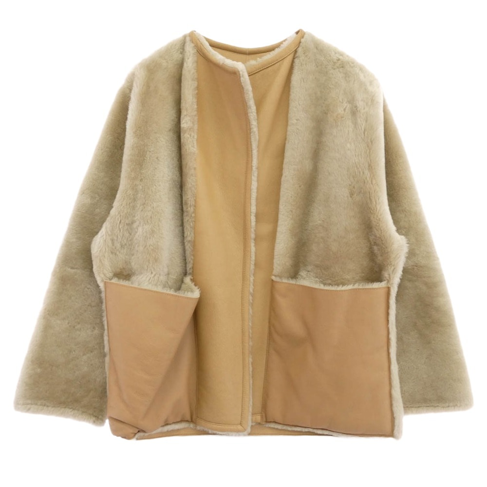 Ron Herman ロンハーマン レザージャケット 341040019 ノーカラー ムートンレザー ボア切替 ジャケット ベージュ系 S【中古】