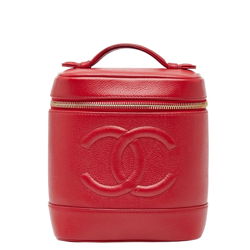 シャネル ココマーク バニティバッグ ハンドバッグ レッド キャビアスキン レディース CHANEL 【中古】