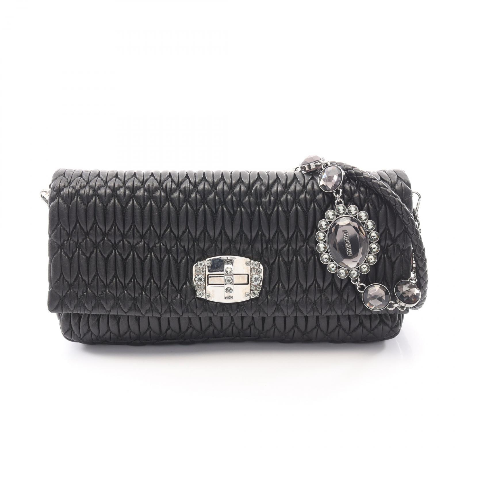 ミュウ ミュウ Miu Miu NAPPA CRYSTAL マテラッセ 2WAY ショルダーバッグ バッグ レザー レディース ブラック系 RP0233 【中古】