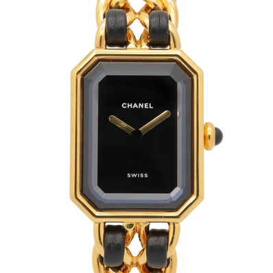 シャネル CHANEL プルミエール S 腕時計 時計 GP(ゴールドメッキ) レザー レディース ブラック系 H0001 【中古】