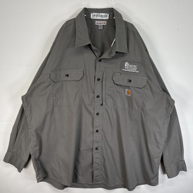 古着 カーハート Carhartt 長袖シャツ ワーク 作業着 フラップポケ 大きいサイズ ワンポイント ロゴ 3XL グレー 無地 メンズ