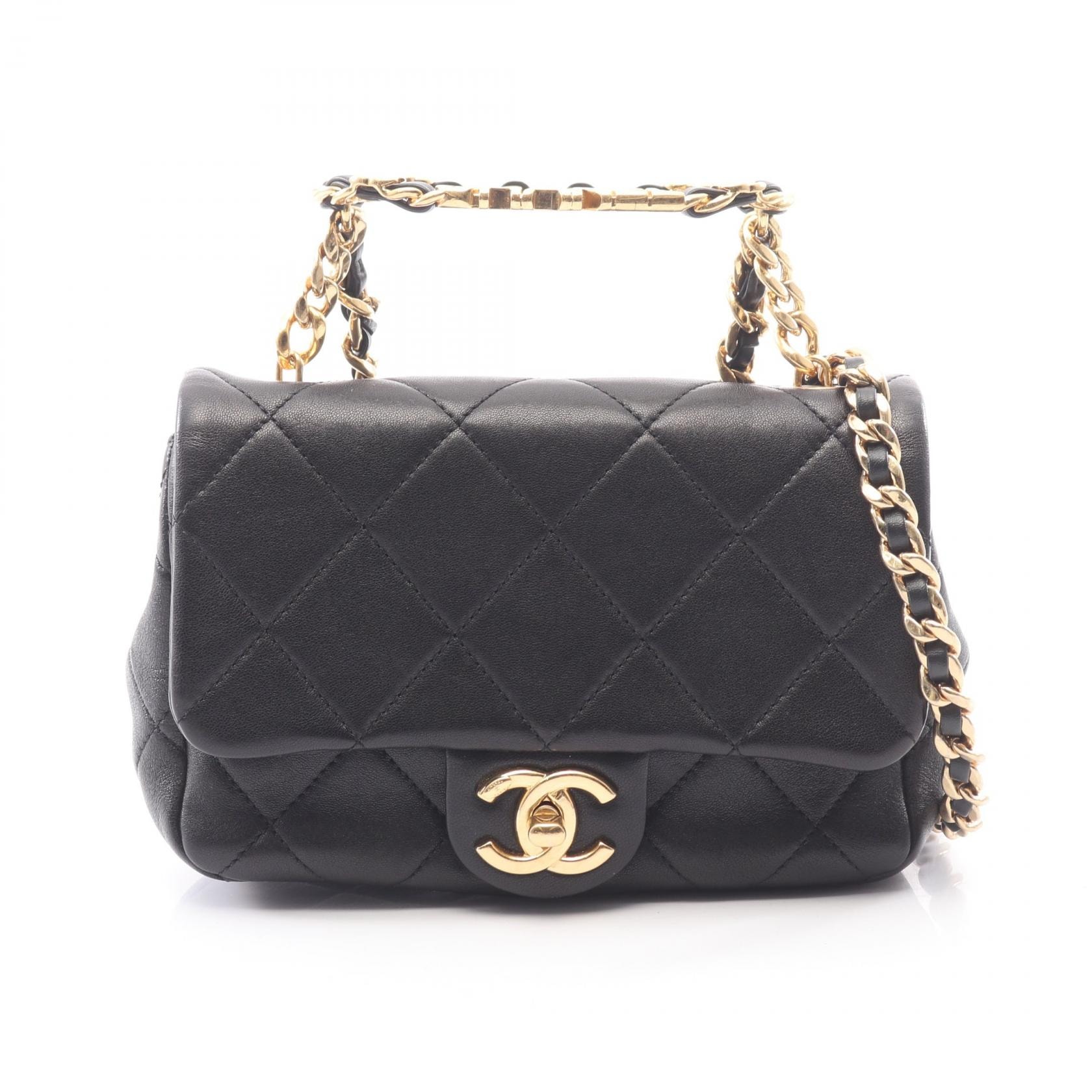 シャネル CHANEL ミニマトラッセ トップハンドル 2WAY ショルダーバッグ バッグ ラムスキン(羊革) レディース ブラック系 AS3748 【中古】