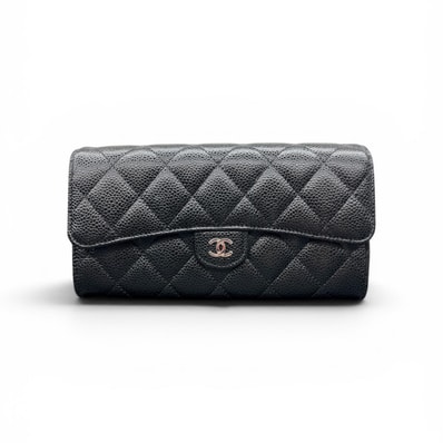CHANEL 展示品級美品 シャネル マトラッセ クラシック ロングフラップ ウォレット 長財布 AP0241 キャビアスキン 23番台シリアル ブラック レザー シルバー金具 ロングウォレット SAランク 中古 鑑定済 シャネル財布