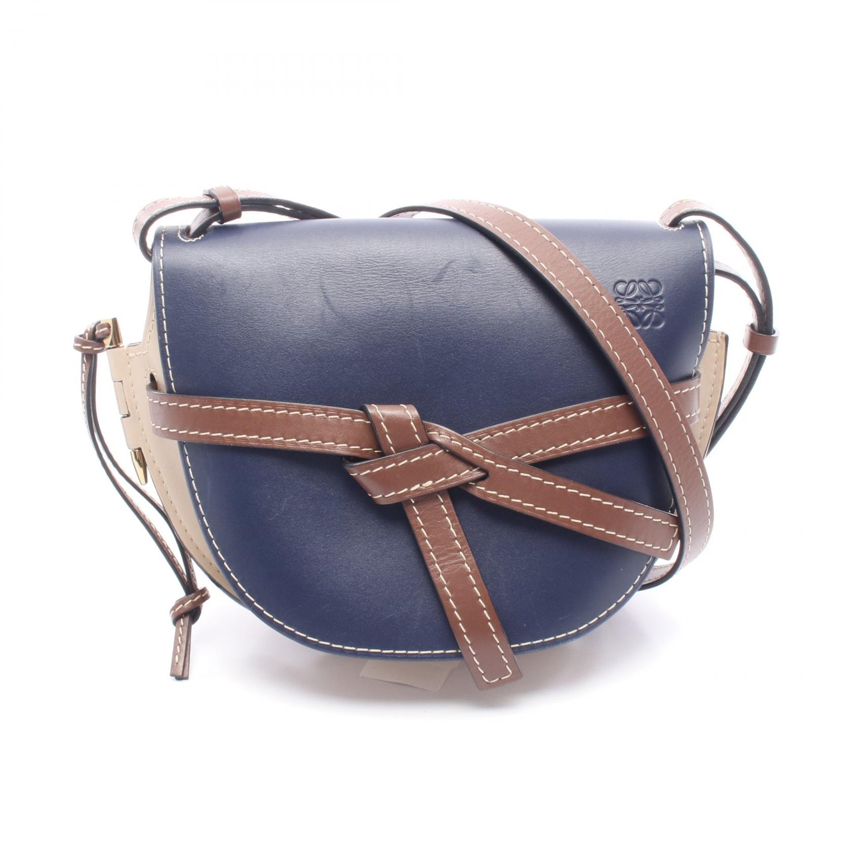 ロエベ LOEWE ゲート スモール ショルダーバッグ バッグ レザー レディース ネイビー系 / ベージュ系 / ブラウン系 321.12.T20 【中古】