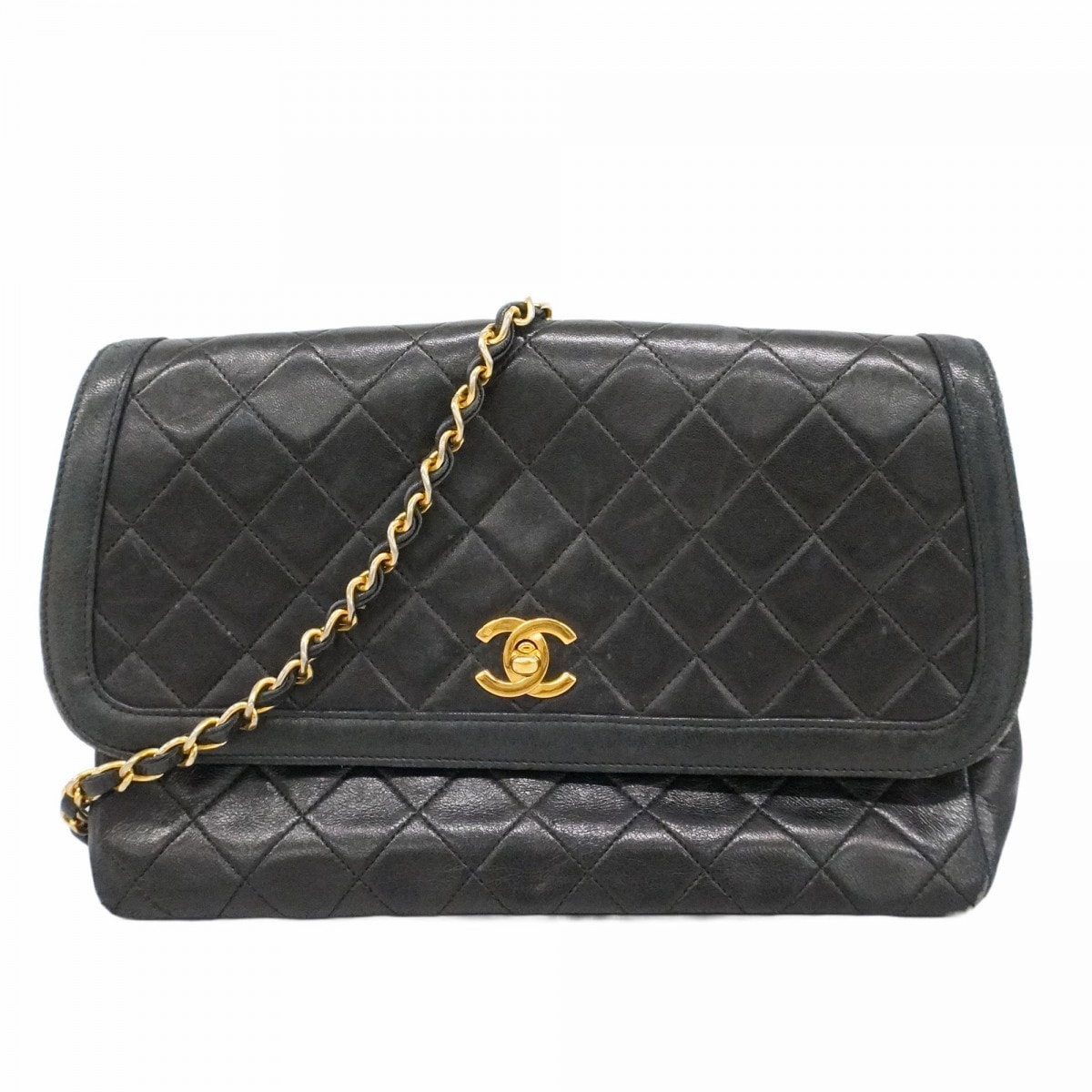 【6cd5476-k】シャネル ショルダーバッグ マトラッセ チェーンショルダー ラムスキン ブラック ゴールド金具【中古】レディース