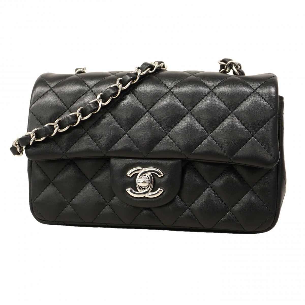 【6ce6418】シャネル ショルダーバッグ マトラッセ チェーンショルダー ラムスキン ブラック シルバー金具【中古】レディース
