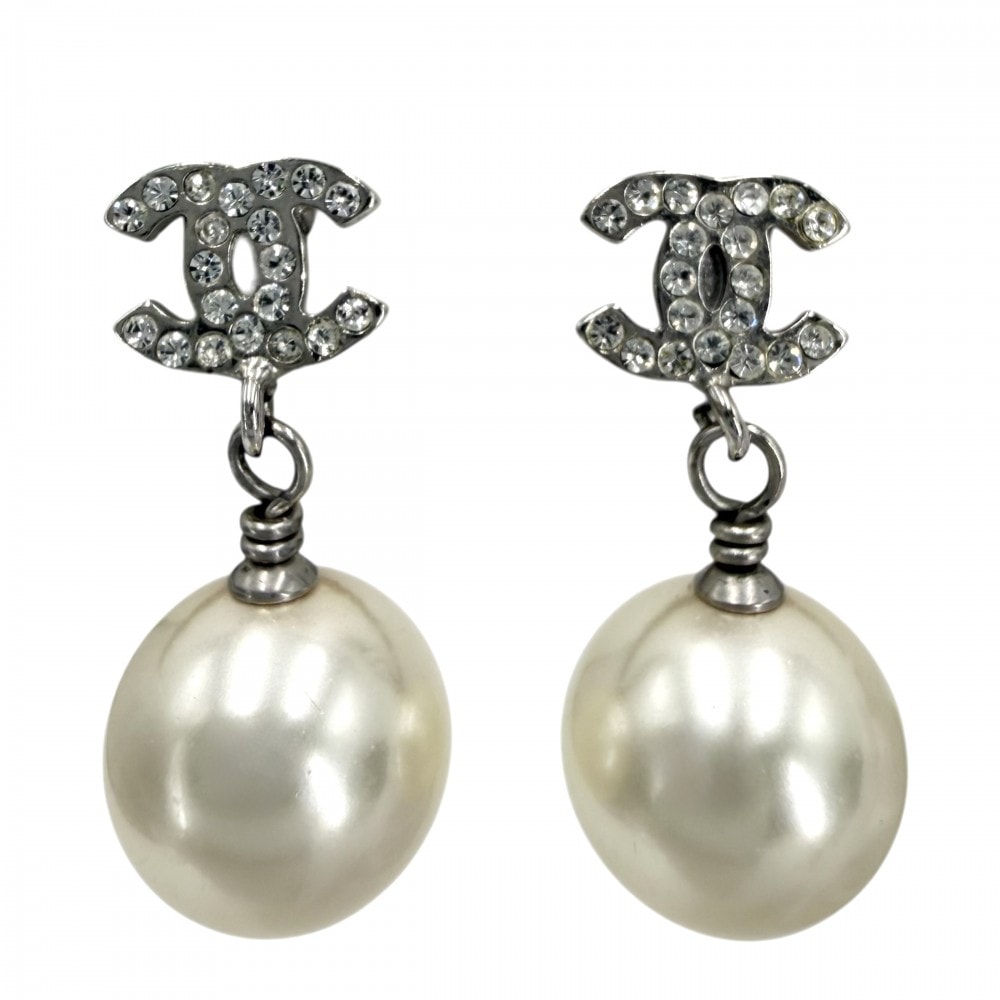 CHANEL シャネル ピアス ココマーク アクセサリー スイング GP ラインストーン A13C ホワイト 白 シルバー レディース 約6.4g 2013年【中古品】