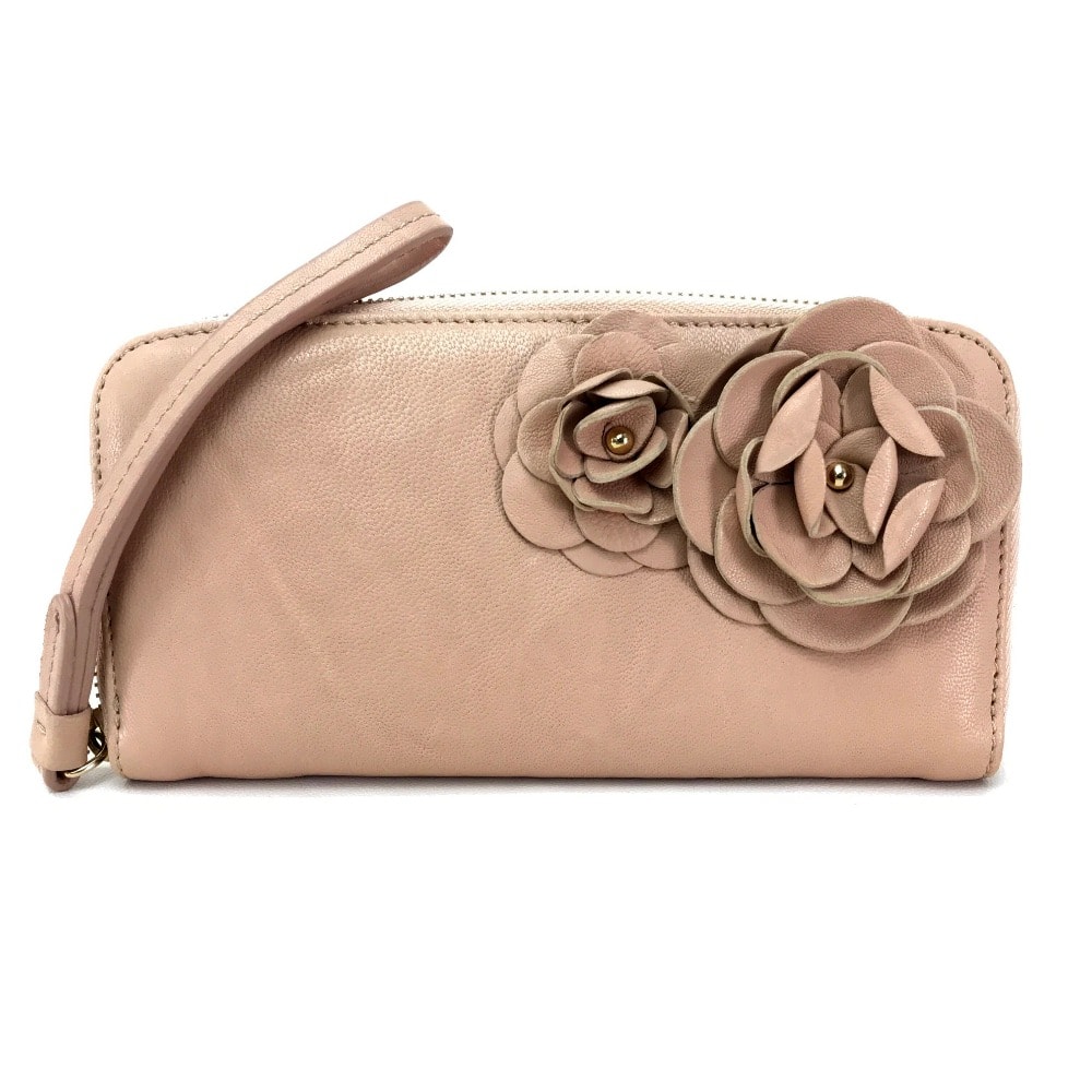 ジミーチュウ JIMMY CHOO 財布/ロングウォレット ストラップ付き ラウンドファスナー長財布 長財布 ラムスキン ピンクベージュ ピンクベージュ 美品