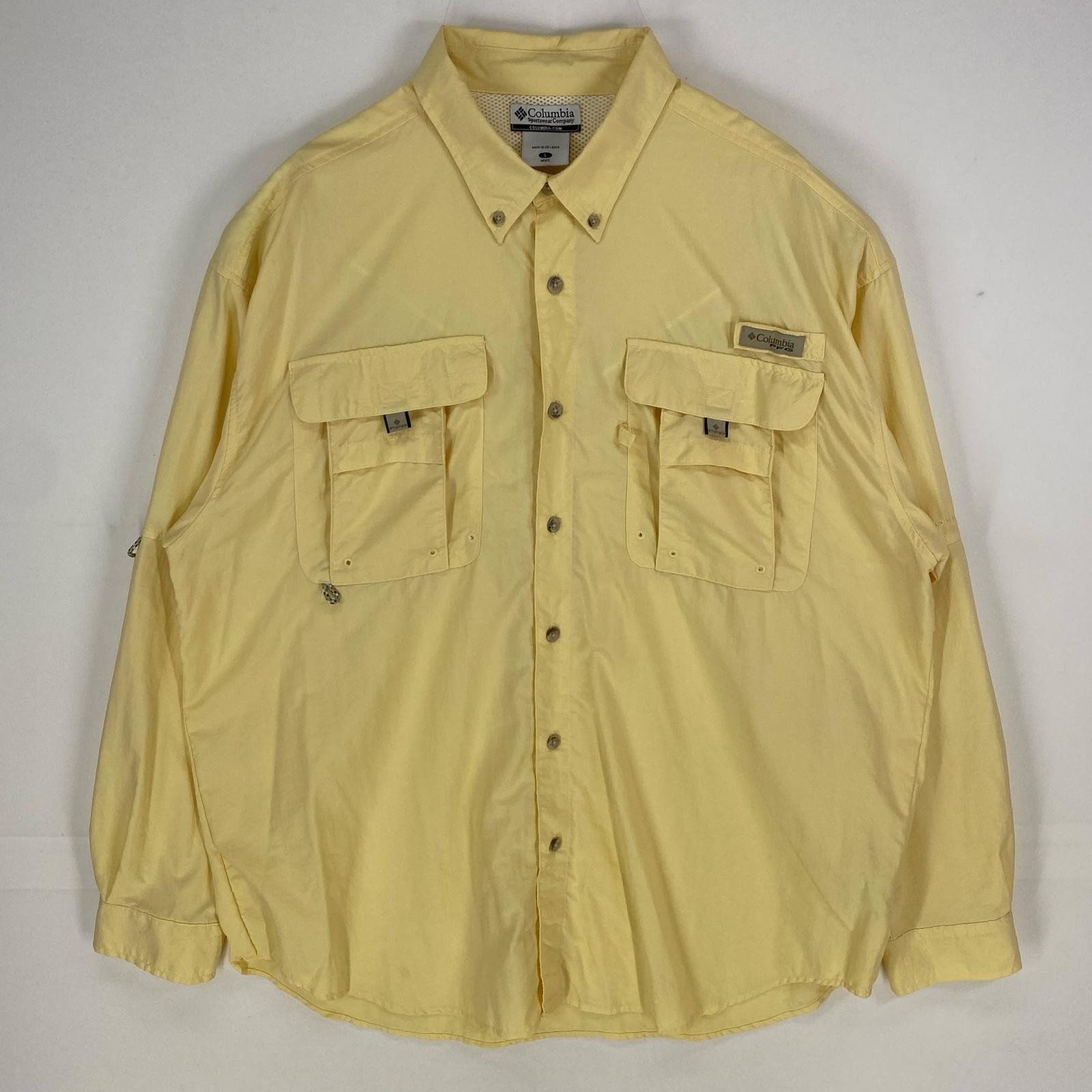 古着 コロンビア Columbia 長袖シャツ ボタンダウン PFGシャツ フィッシングシャツ アウトドア L  イエロー系 メンズ