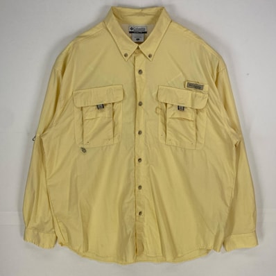 古着 コロンビア Columbia 長袖シャツ ボタンダウン PFGシャツ フィッシングシャツ アウトドア L イエロー系 メンズ
