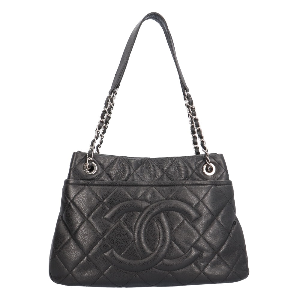 シャネル ココマーク マトラッセ トートバッグ キャビアスキン ブラック レディース CHANEL  中古