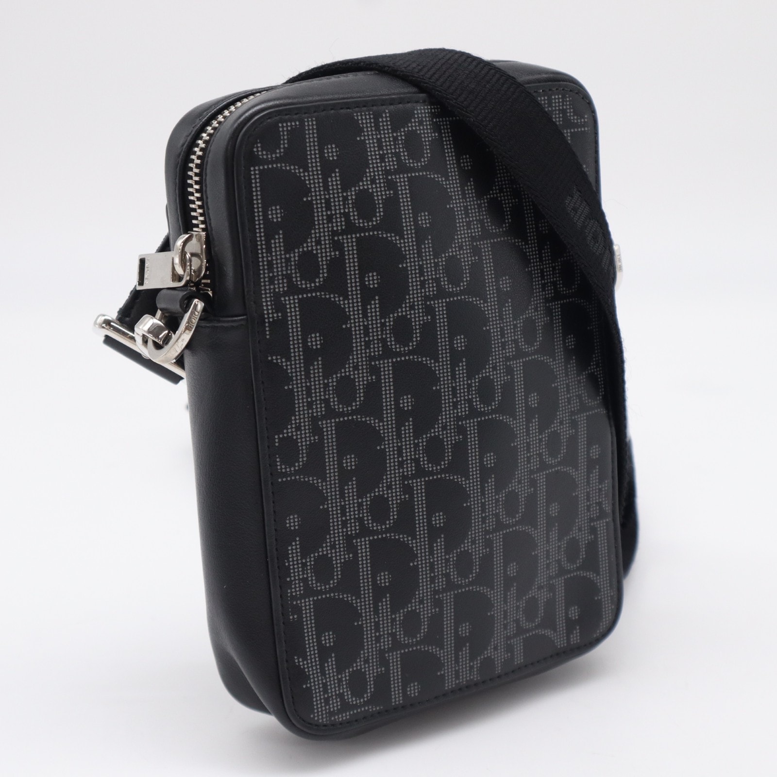 美品 Christian Dior クリスチャンディオール ディオール オブリーク ギャラクシー レザー ワールドツアー メッセンジャー ポーチ 2ESBC265CLP ショルダーバッグ ブラック グレー カーフレザー メンズ