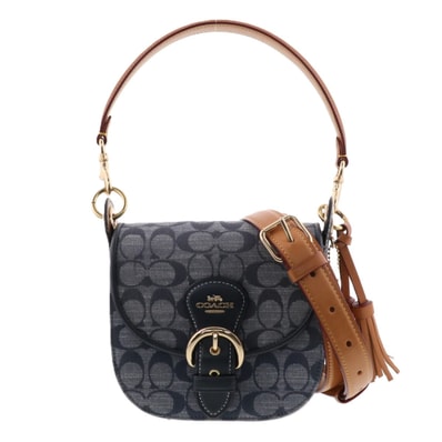 【値下げ】COACH コーチ クリオ ショルダーバッグ 17シグネチャー シャンブレー ハンドバッグ FREE キャンバス ネイビー レディース【中古】