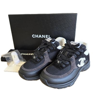 CHANEL シャネル ココマーク メッシュ 厚底 スニーカー G38299 Y55720 K3845 36 レザー ブラック ホワイト レディース【中古】
