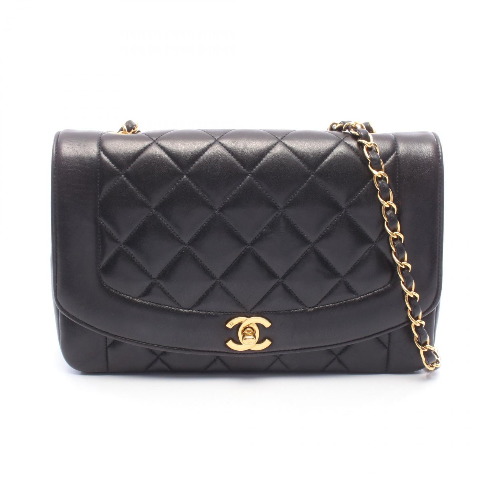 シャネル CHANEL マトラッセ ダイアナフラップ ショルダーバッグ バッグ ラムスキン(羊革) レディース ブラック系 A01165 【中古】