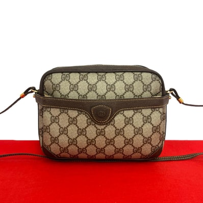 GUCCI グッチ GG ロゴ レザー PVC ショルダーバッグ ブラウン
175-6