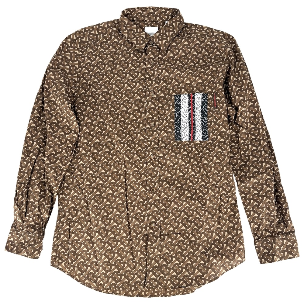 BURBERRY バーバリー 長袖シャツ モノグラム プリントシャツ L 8018277 ブラウン 茶 コットン    オールシーズン 美品【中古品】