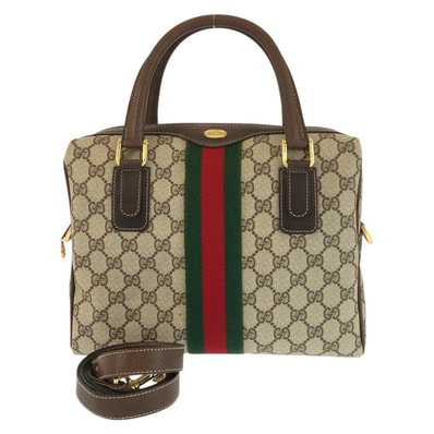 美品 GUCCI グッチ ヴィンテージ シェリーライン ブラウン ベージュ ゴールド金具 GGスプリームキャンバス レザー/ ハンドバッグ ショルダーバッグ 2way 602803 【中古】