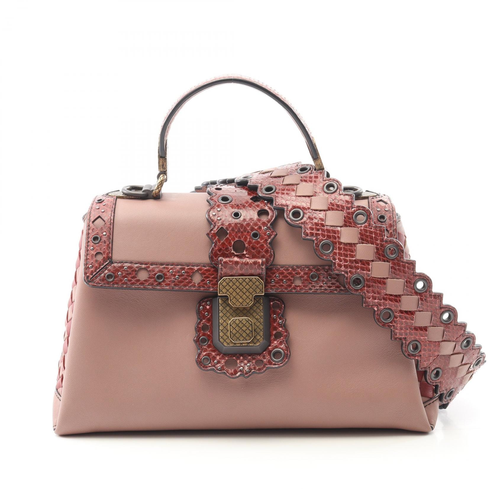 ボッテガヴェネタ BOTTEGA VENETA スモール ピアッツァ ハンドバッグ バッグ レザー レディース ピンク系 / ボルドー系 【中古】
