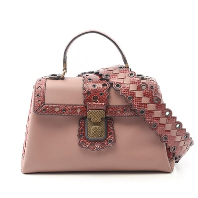 ボッテガヴェネタ BOTTEGA VENETA スモール ピアッツァ ハンドバッグ バッグ レザー レディース ピンク系 / ボルドー系 【中古】