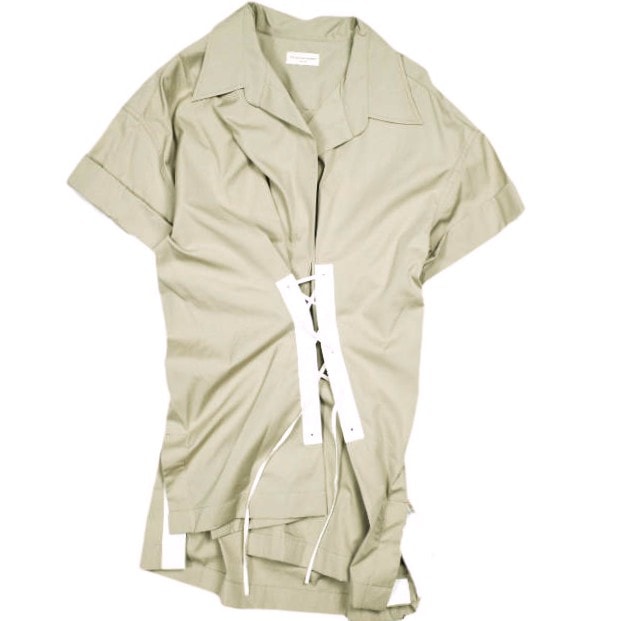 新品 DRIES VAN NOTEN ドリスヴァンノッテン 24SS CLICK 8329 W.W.SHIRT レースアップシャツ 241-010752-8329-101 36 SAND 定価90,200円 半袖 トップス g25006