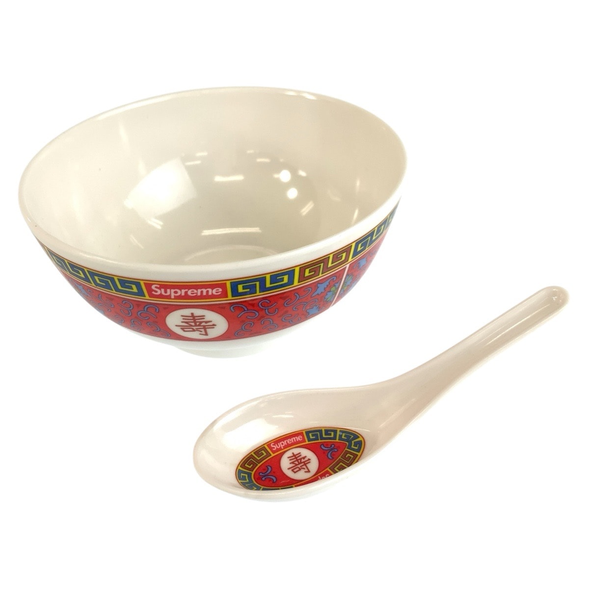 超美品 Supreme シュプリーム Longevity Soup Set ホワイト レッド プラスチック どんぶり 丼 レンゲセット 604483 【中古】