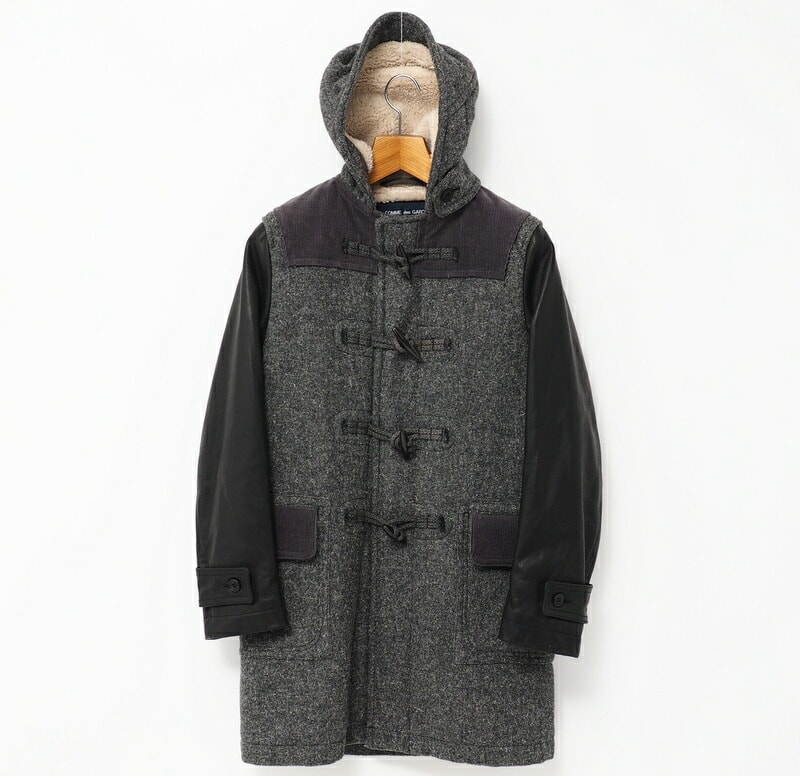 COMME des GARCONS HOMME コムデギャルソンオム ダッフルコート サイズXS AD2014 ロング レザー コーデュロイ 異素材切替 裏生地 : ボア 袖 : 中綿 ブランド古着【中古】20240402/GP5784