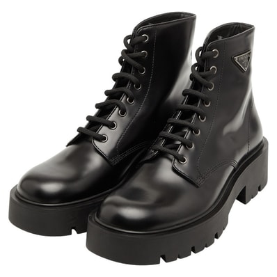 プラダ 三角ロゴプレート 厚底 チャンキーソール ブーツ サイズ:8 2TG242 ブラック レザー メンズ PRADA 【中古】