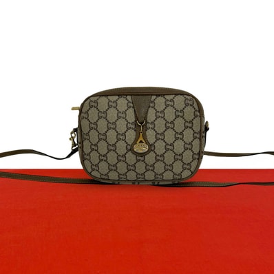 GUCCI グッチ グッチプラス ロゴ 金具 PVC レザー ショルダーバッグ ブラウン
72137