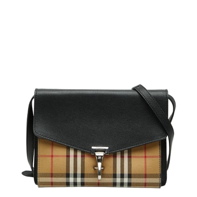 バーバリー ノバチェック 斜め掛け ショルダーバッグ ブラウン ブラック キャンバス レザー レディース BURBERRY 【中古】