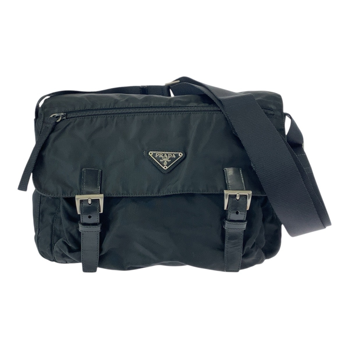 PRADA プラダ テスート 三角ロゴプレート ブラック 黒 シルバー金具 ナイロン ショルダーバッグ メッセンジャーバッグ 506746 【中古】