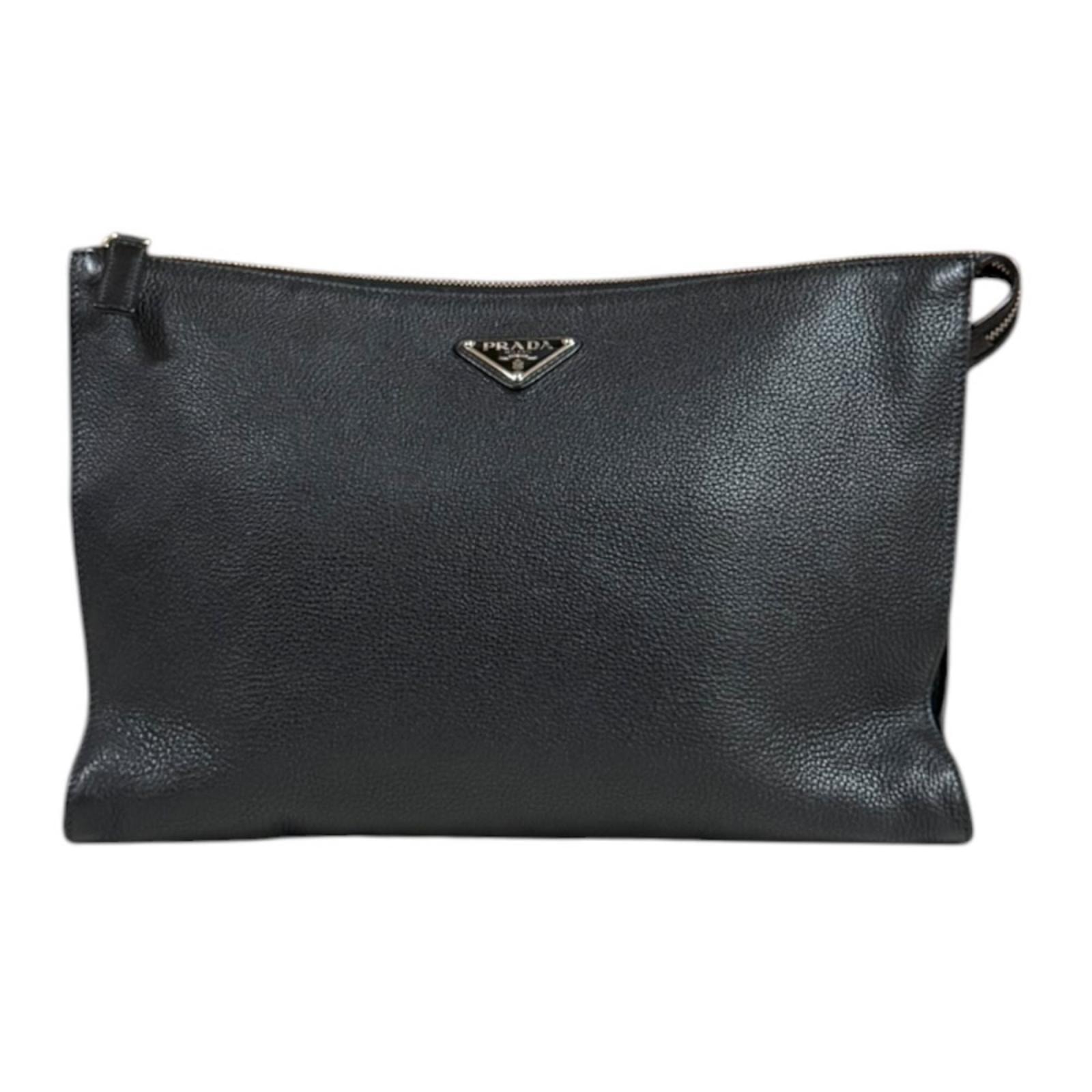 プラダ クラッチバッグ レザー ブラック ユニセックス PRADA 中古