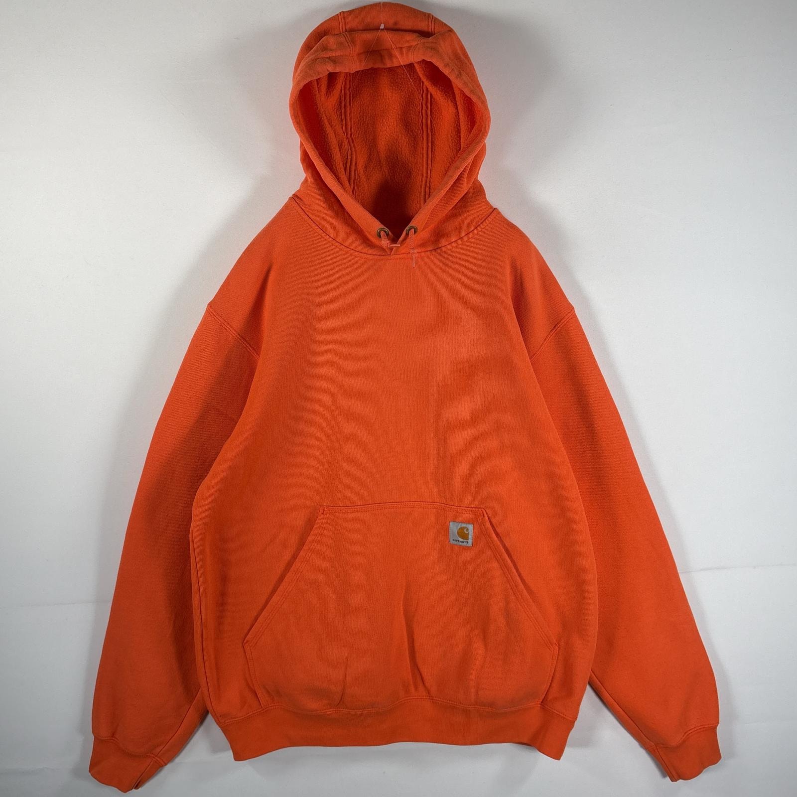 古着 カーハート Carhartt パーカー ワンポイントロゴ 袖プリント マフポケット フーディー M Regular オレンジ メンズ