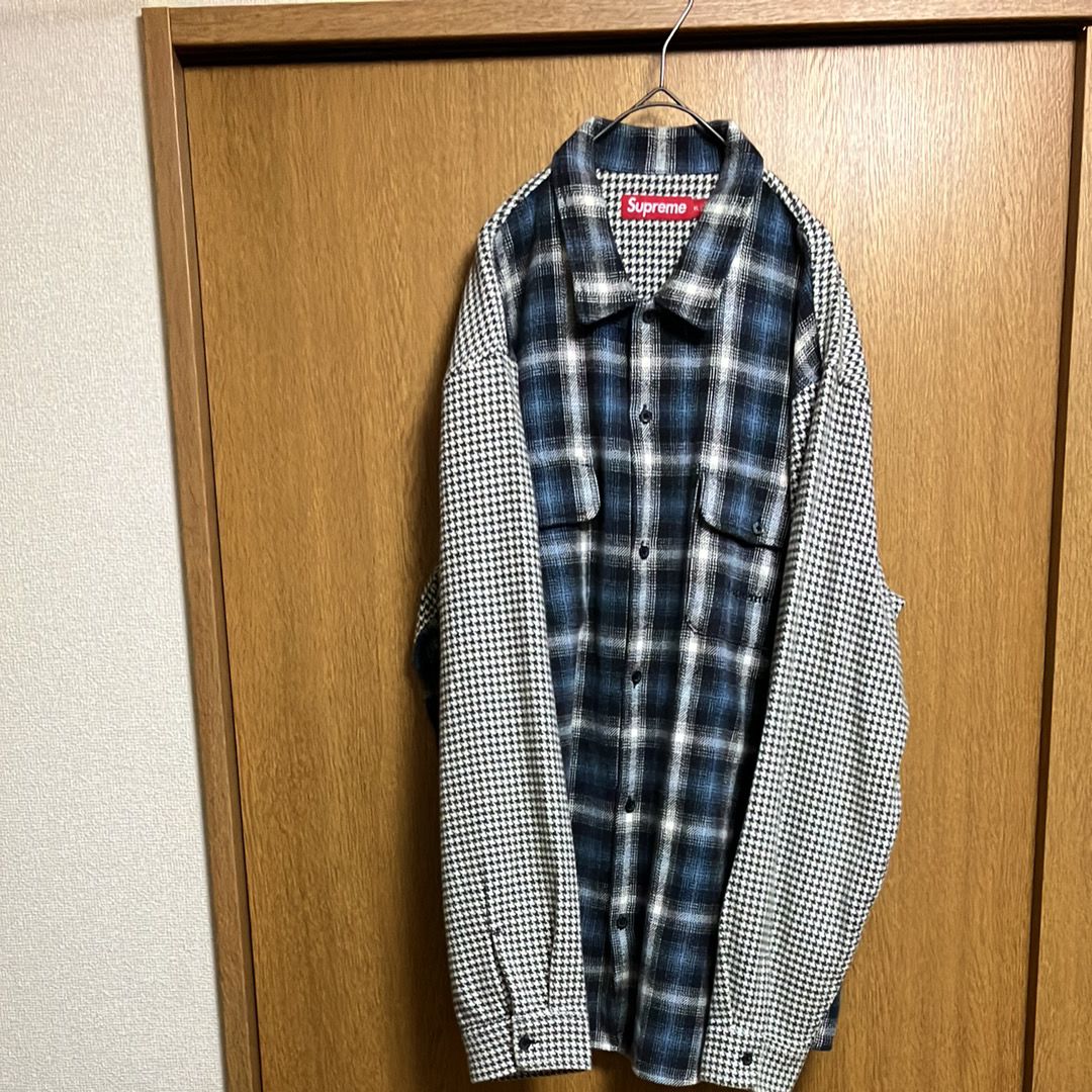 Supreme Houndstooth Plaid Flannel Shirt "Navy"