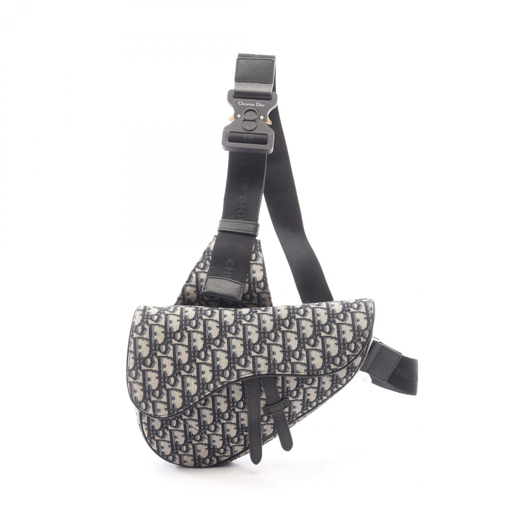 ディオール Dior SADDLE サドル オブリーク ジャガード ウエストバッグ ボディバッグ バッグ キャンバス レザー メンズ アイボリー系 / ブラック系 【中古】