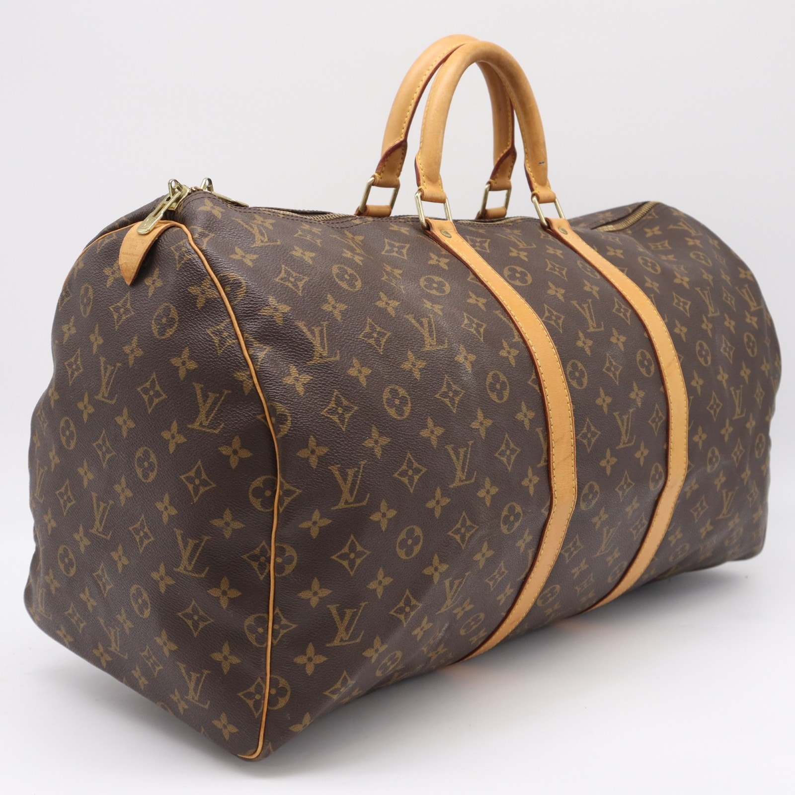 LOUIS VUITTON ルイ・ヴィトン モノグラム キーポル55 M41424 ボストンバッグ ブラウン ベージュ コーティングキャンバス レザー メンズ