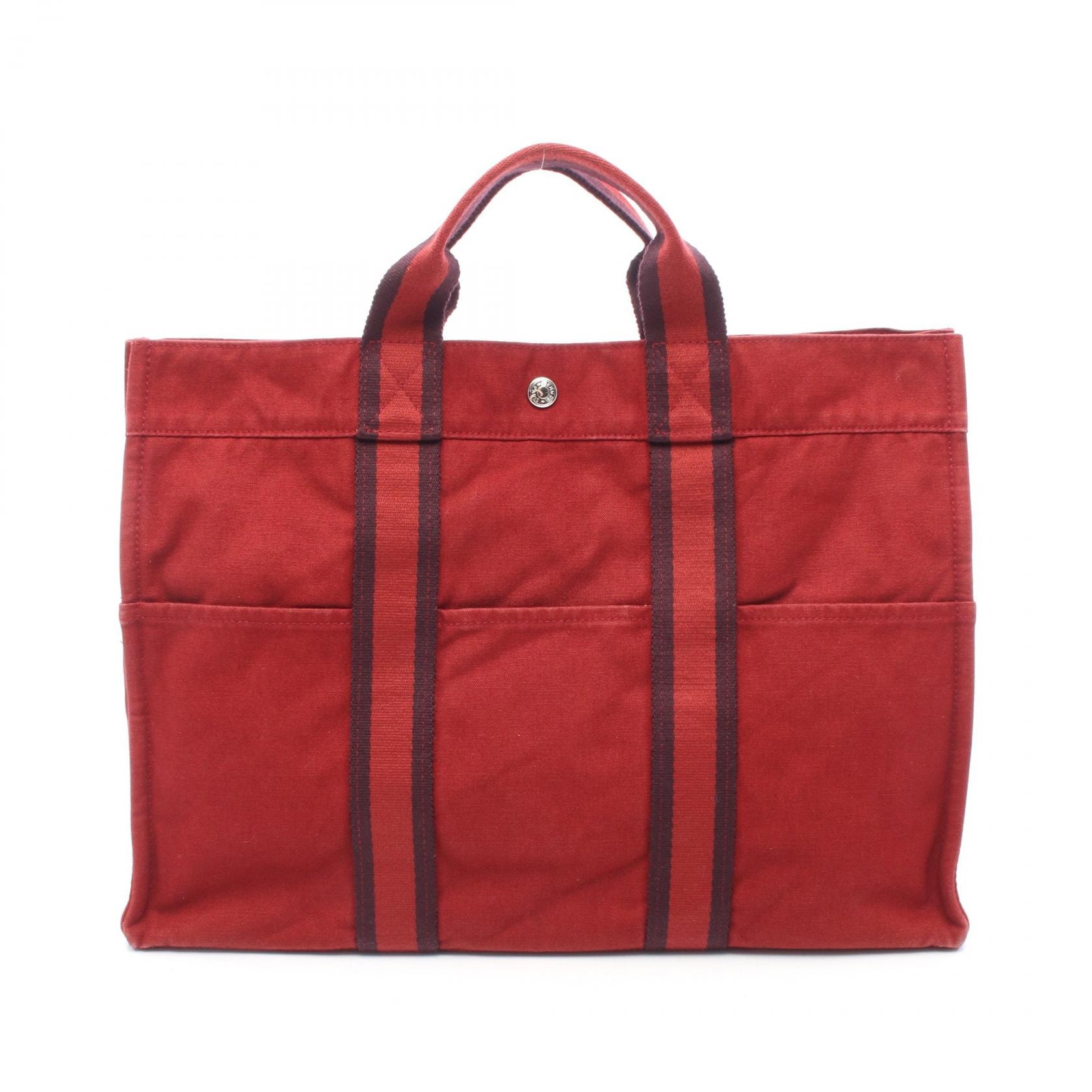 エルメス HERMES フールトゥMM トートバッグ バッグ キャンバス ボルドー レディース レッド系 / ボルドー系 【中古】