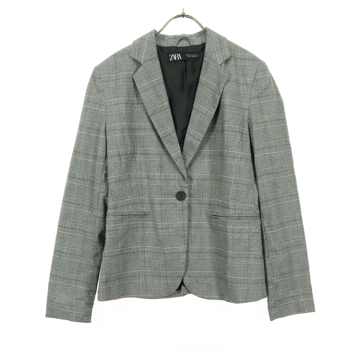美品 ZARA ザラ チェック柄 長袖 テーラードジャケット 38 グレー