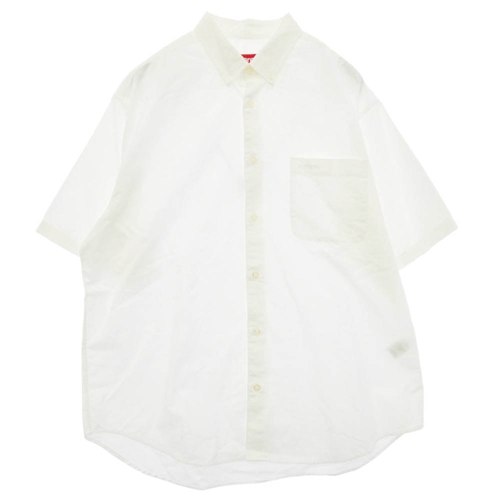 Supreme シュプリーム 25SS Loose Fit Oxford S/S Shirt ロゴ刺繍 ルーズフィット オックスフォード ボタンダウン 半袖 シャツ ホワイト系 M【中古】