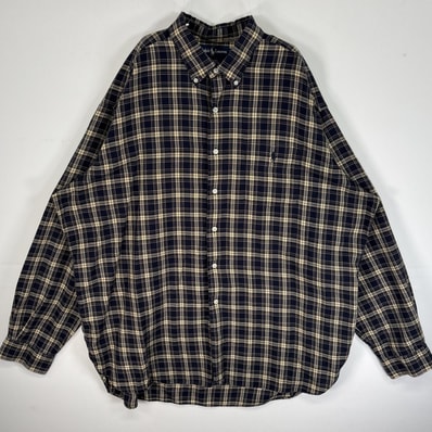 古着 90's/90年代 ラルフローレン RALPH LAUREN 長袖シャツ ロゴ 刺繍 チェック柄 MCMEEL 大きいサイズ 14041 ネイビー系 マルチカラー メンズ