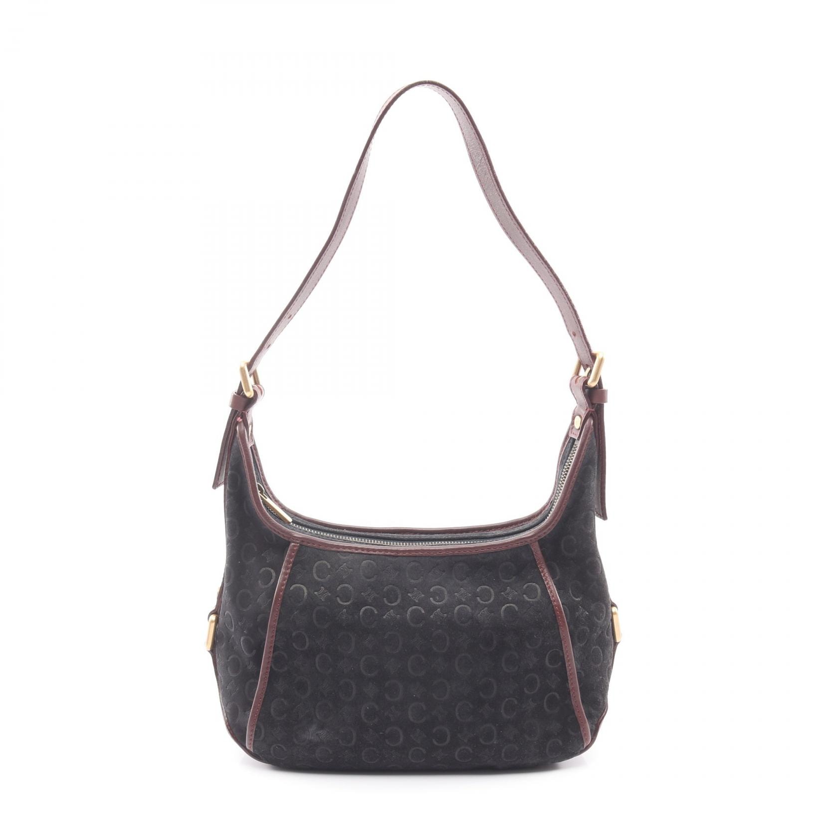 セリーヌ CELINE Cマカダム ショルダーバッグ バッグ スウェード レザー レディース ブラック系 / ボルドー系 【中古】