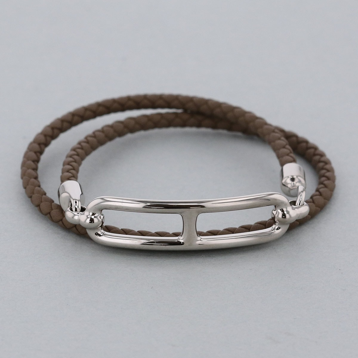 【値下げ】 HERMES エルメス ルリ ドゥブルトゥール ブレスレット レザー ブラウン シルバー金具 レディース【中古】