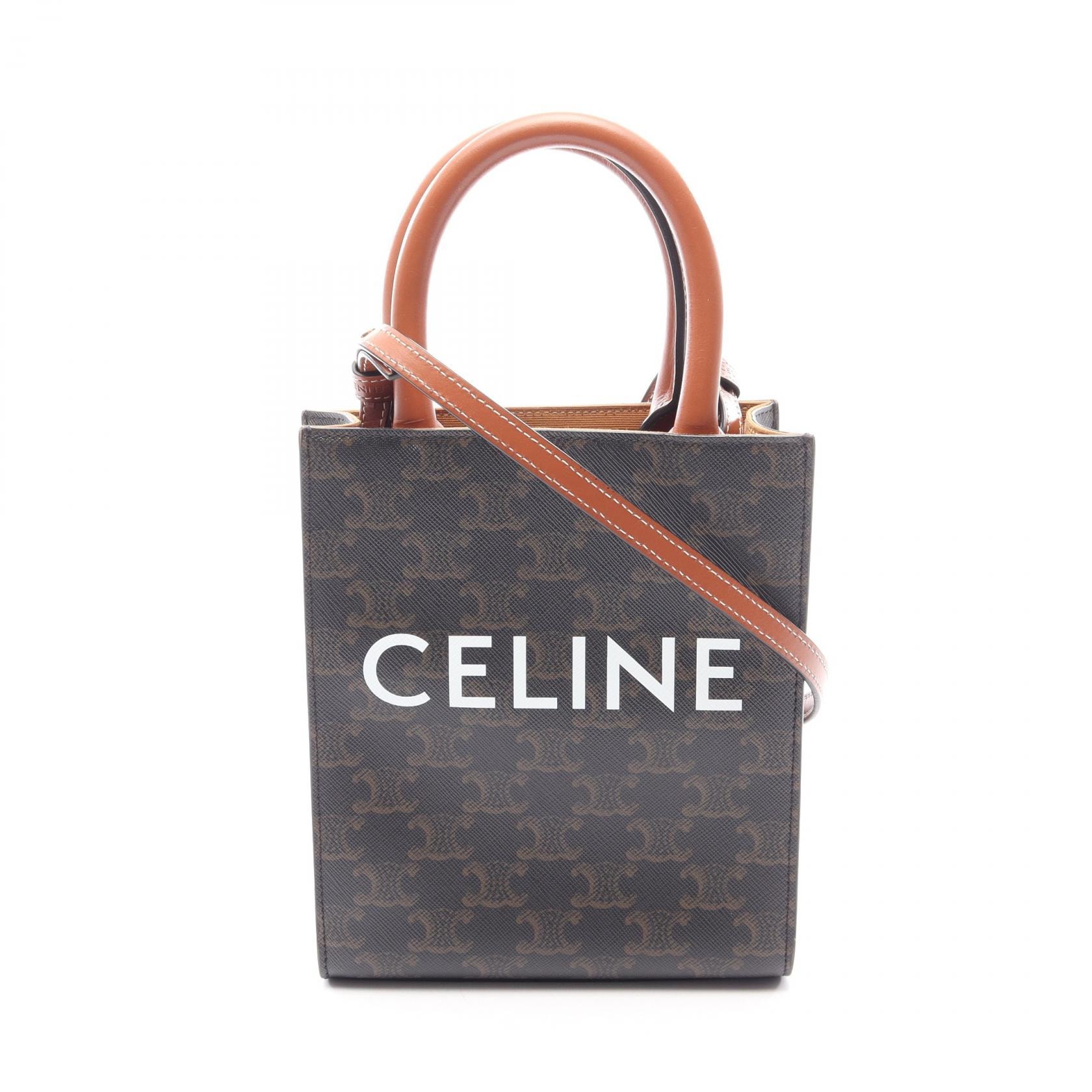 セリーヌ CELINE ミニ バーティカル カバ トリオンフ 2WAY ハンドバッグ バッグ PVCコーティングキャンバス レザー レディース ブラック系 / ブラウン系 194372 【中古】