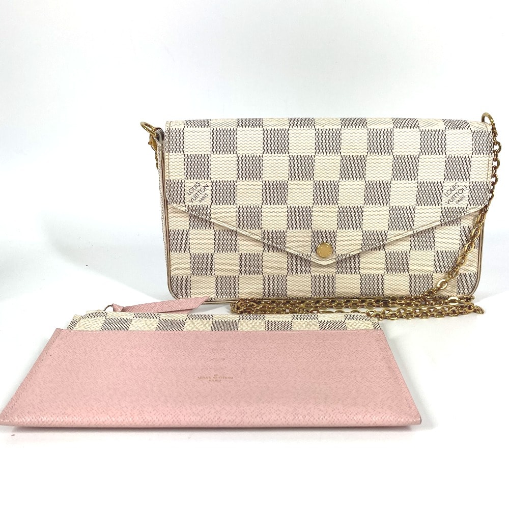 ルイヴィトン LOUIS VUITTON ポシェットフェリシー N63106 ダミエアズール カードケース コインケース 財布 チェーンバッグ ウォレット 長財布 ダミエアズールキャンバス ローズバレリーヌ ピンク