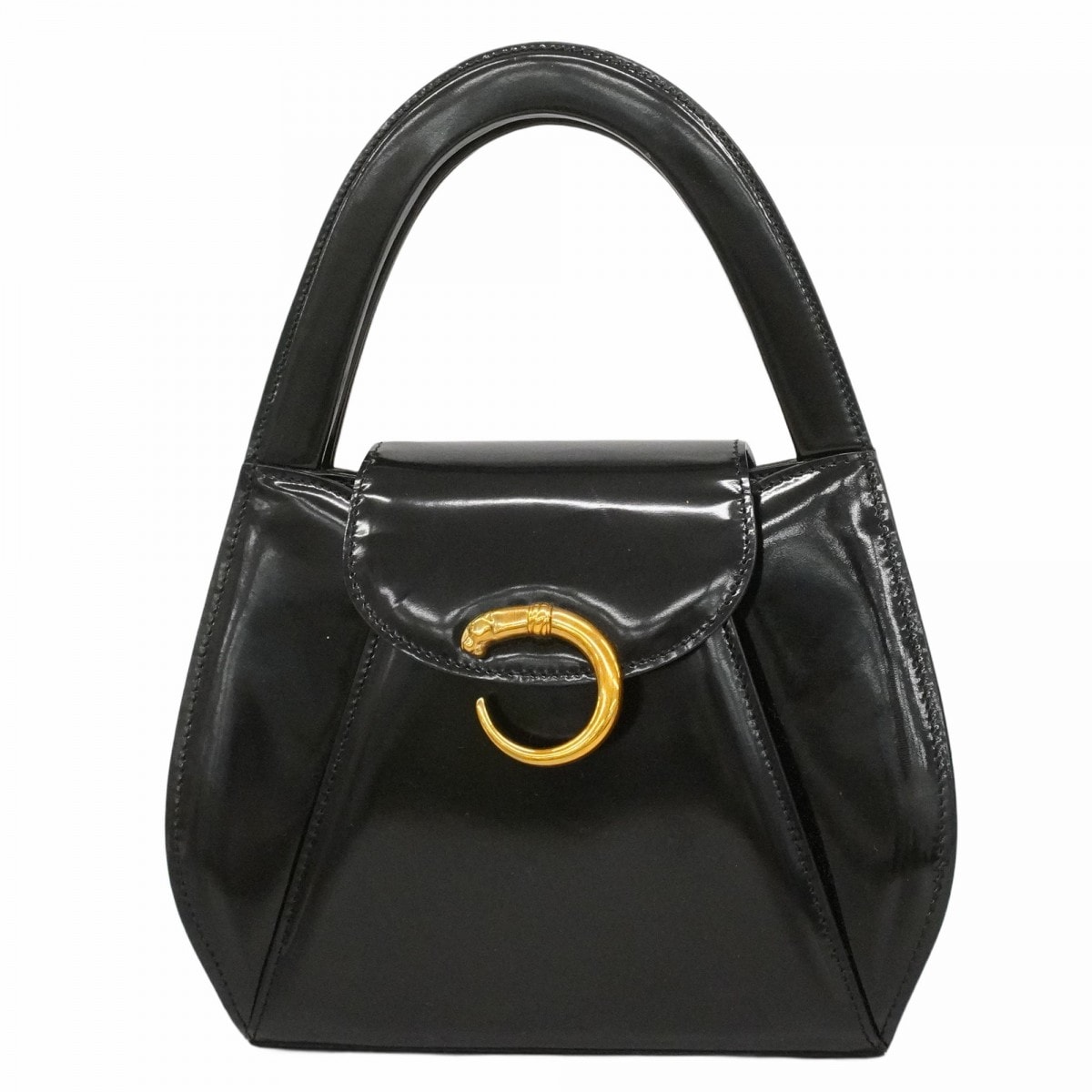 【6dc3713】カルティエ ハンドバッグ パンテール レザー ブラック ゴールド金具【中古】レディース