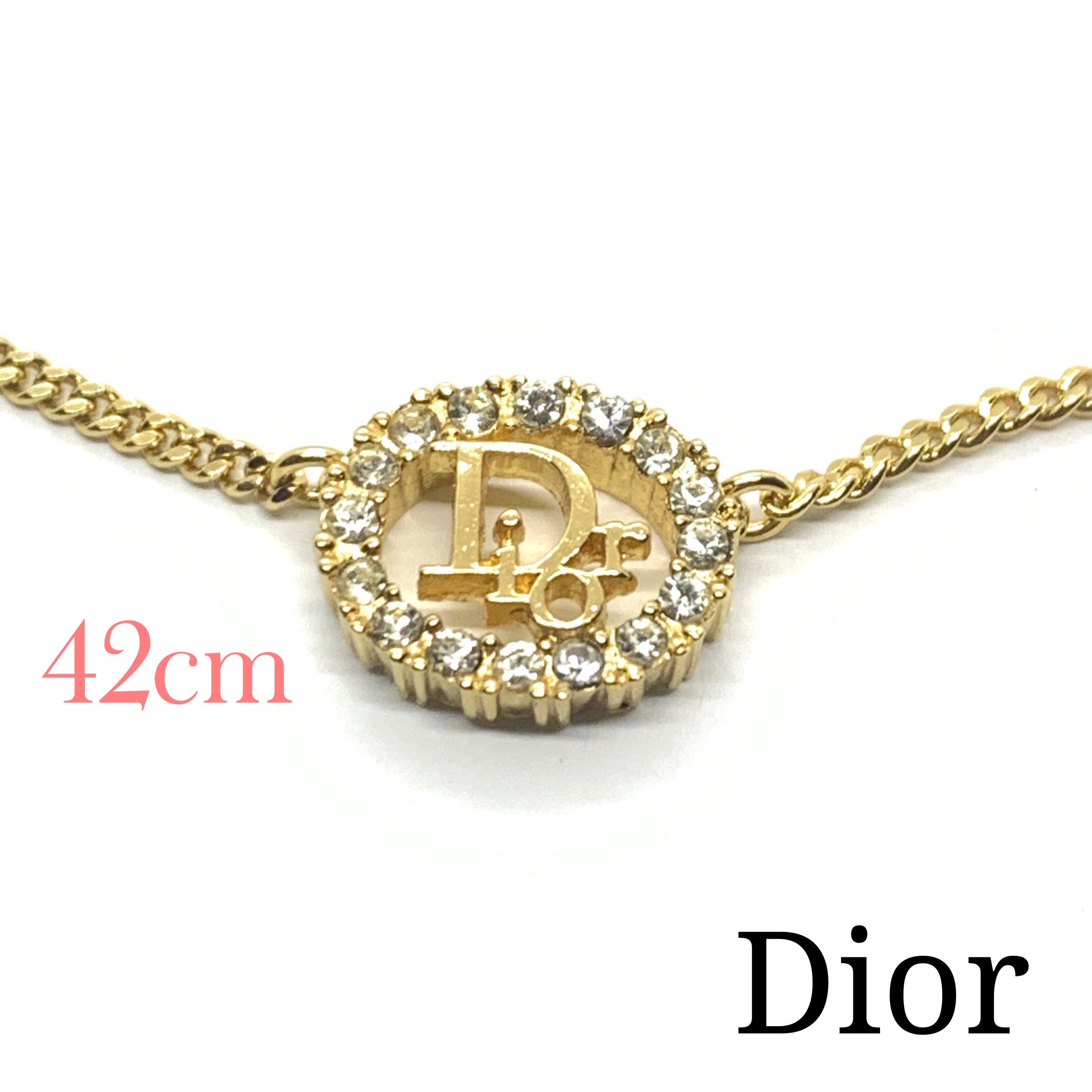 Dior Logo Rhinestone Oval Necklace "Gold"
