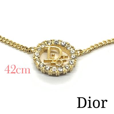Dior Logo Rhinestone Oval Necklace "Gold"