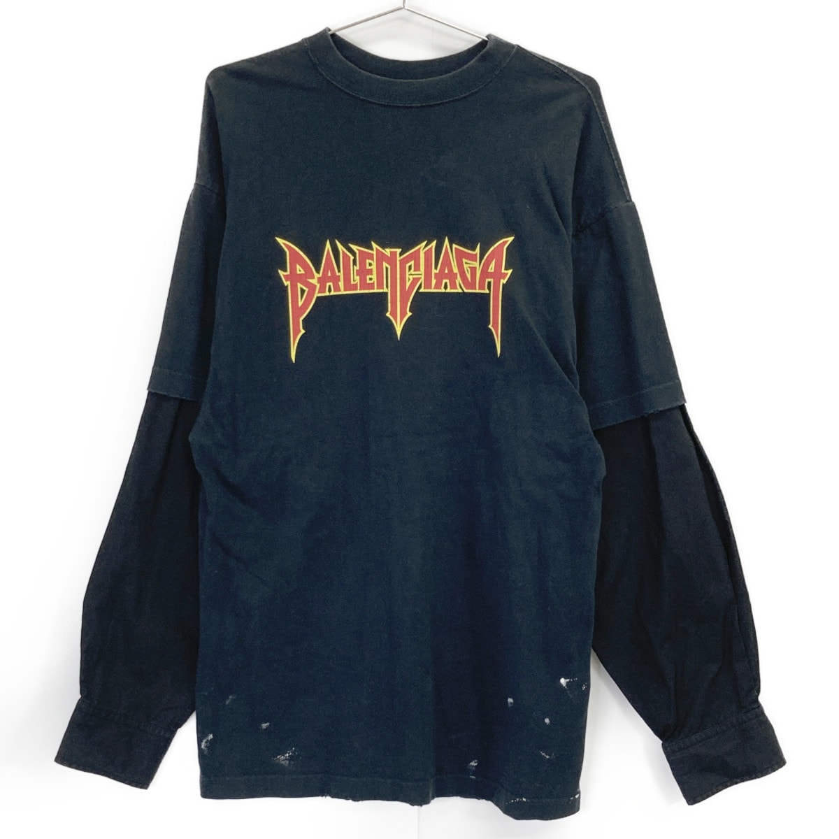 バレンシアガ ブラック 21年製 698631 メタルロゴ ロングリーブTシャツ L