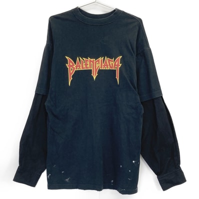 バレンシアガ ブラック 21年製 698631 メタルロゴ ロングリーブTシャツ L