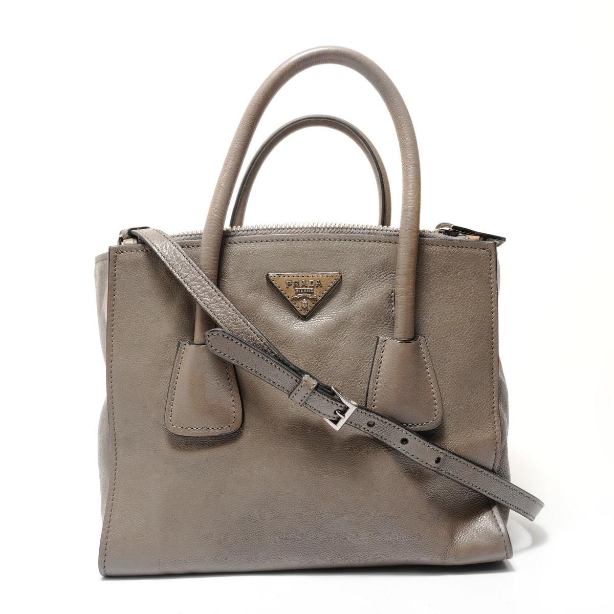 プラダ PRADA トライアングルロゴ レザー 2WAY ハンドバッグ【中古】